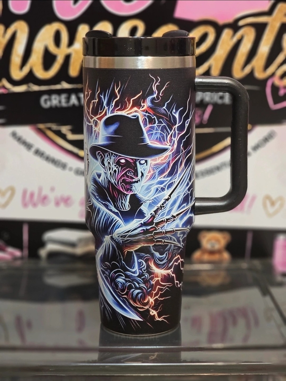 Black Electric Horror Graphic Travel Mug - Men Accessories